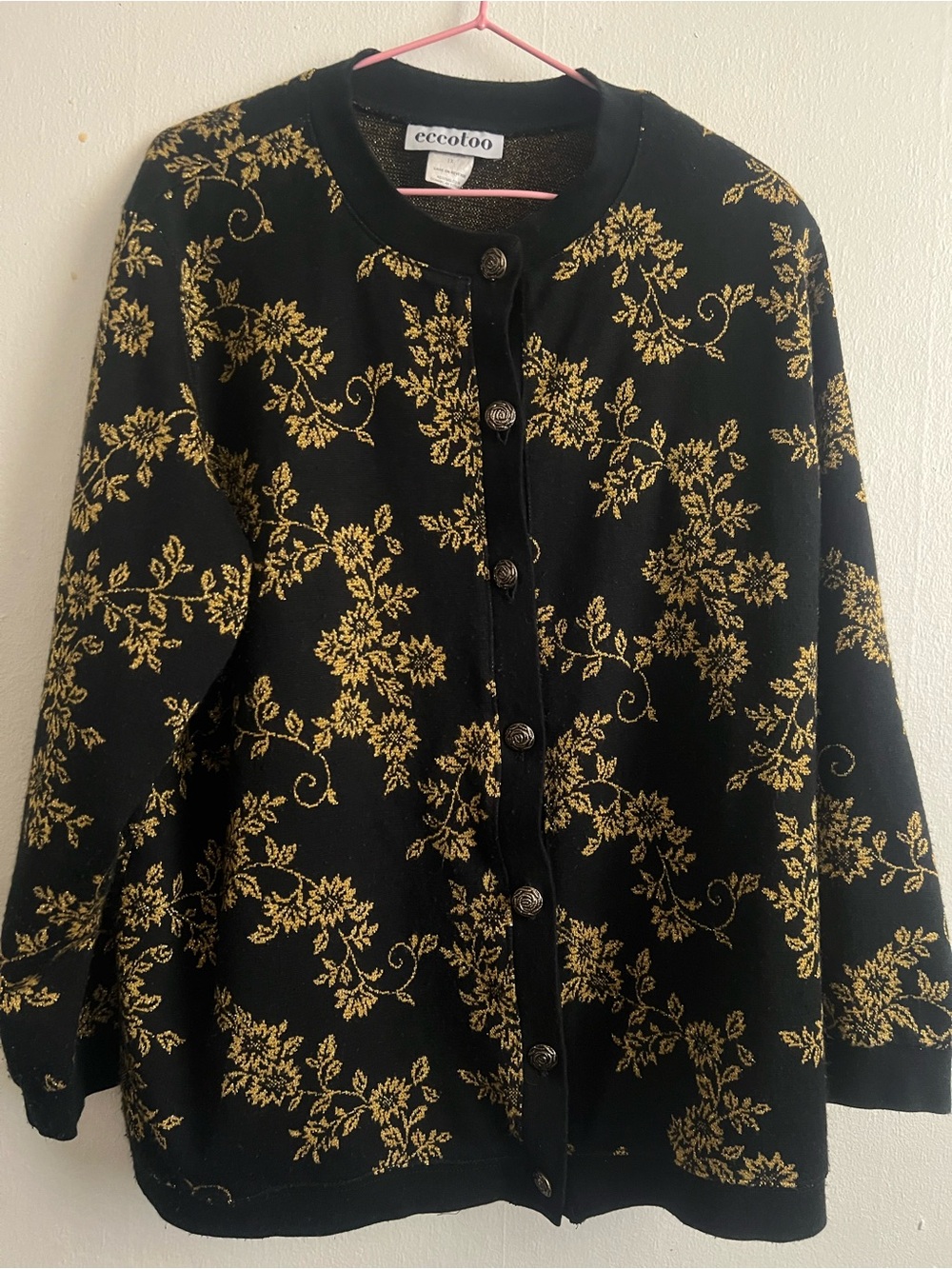 Eccoloo Black Jacket with Gold Floral Jacquard